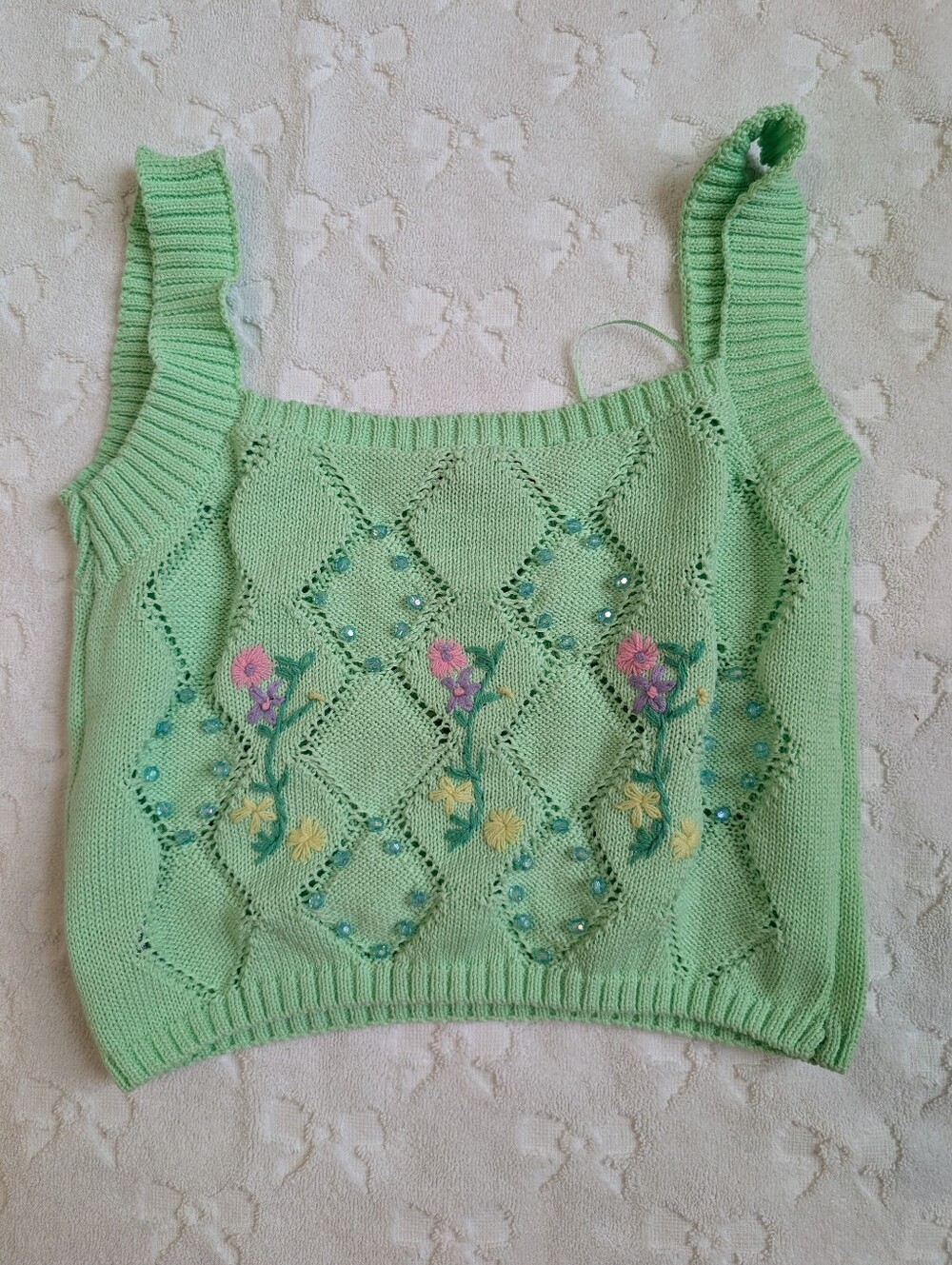 Zara Mint Green Embroidered Knit Tank Top